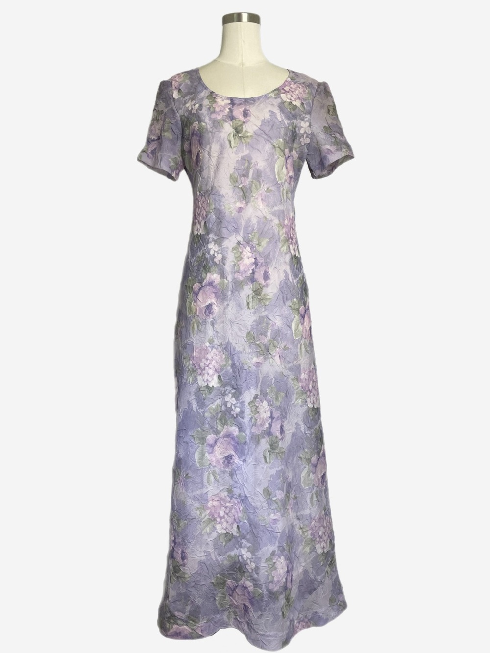 Vintage 90s Max Taylor Purple floral crinkle sheer maxi dress cottagecore M/L